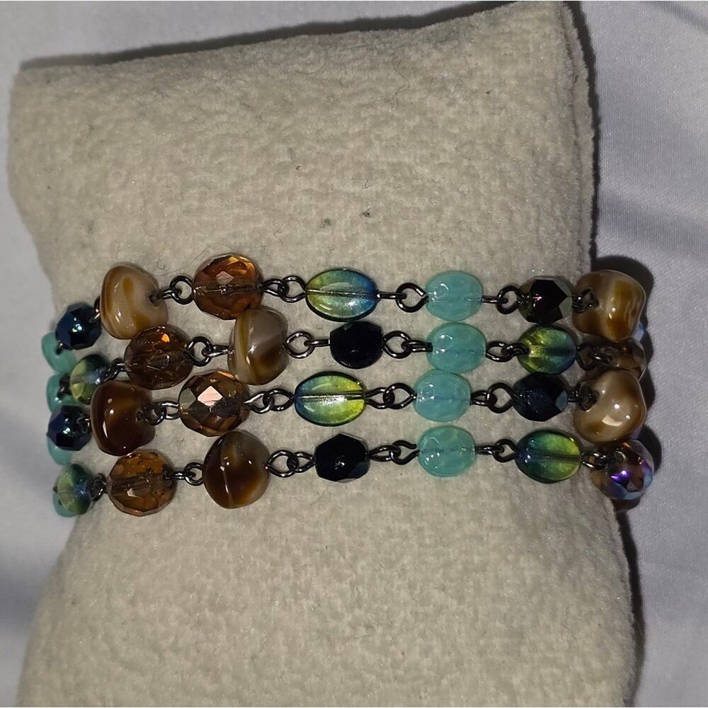 Treska Teal Green Brown Elegant Multicolor Beaded Bracelet New